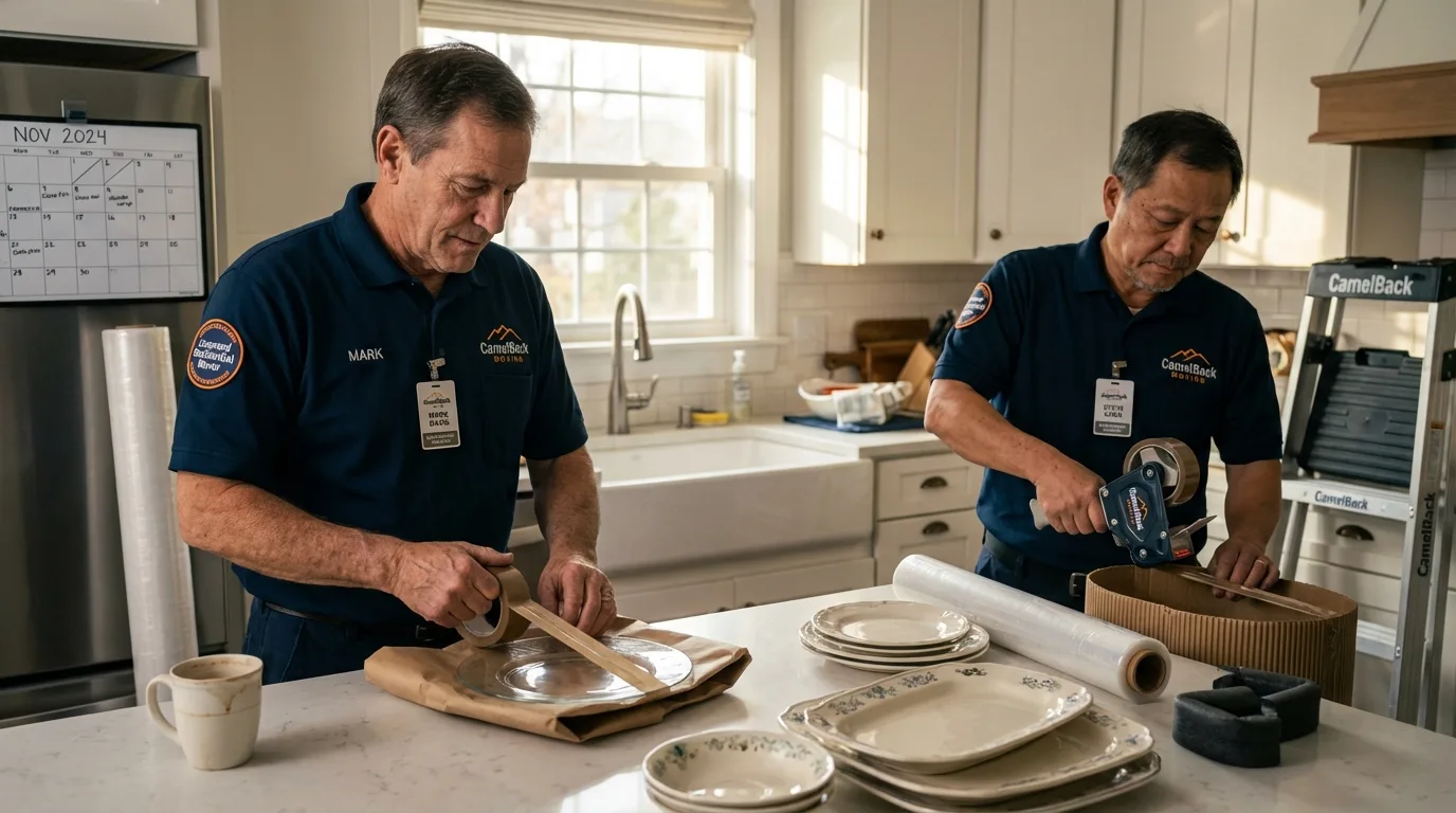 Professional crew packing kitchen dishware in Greenville, OH
